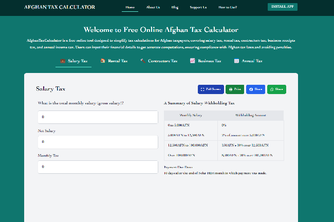 Afghan Tax Calculator