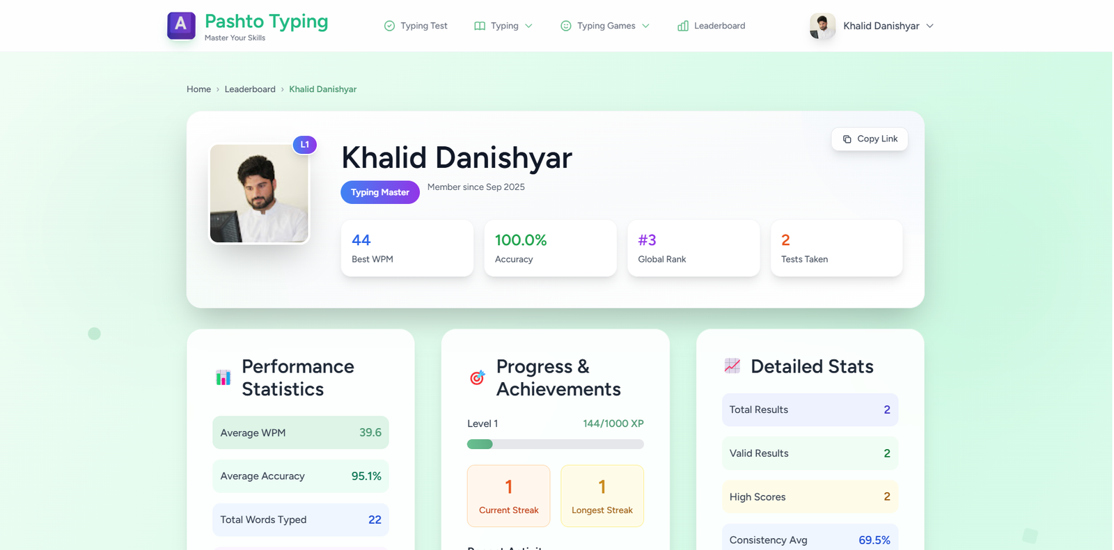 Typing User Profile